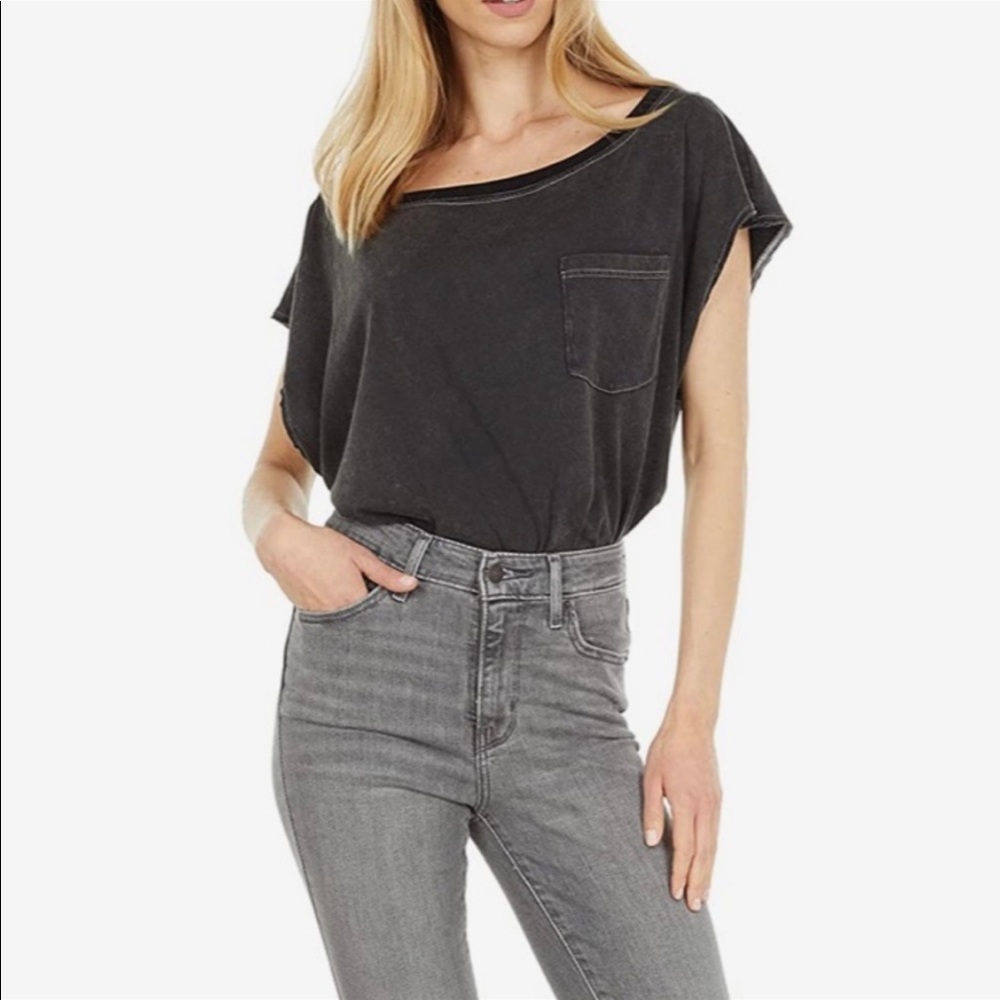 Free People NWOT Roadtrip Washed Black Oversized Bodysuit Size Med